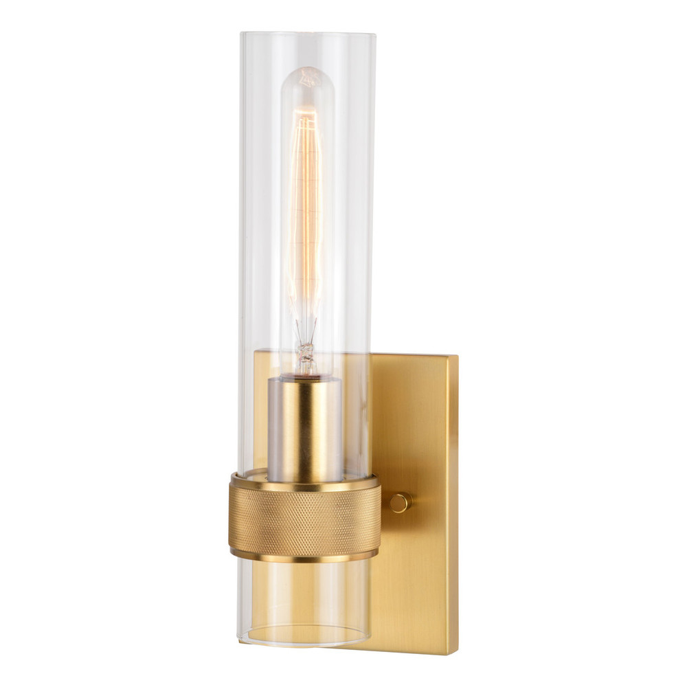 Vaxcel Lighting W0426 Bari 1 Light Satin Brass Contemporary Wall Sconce with Clear Cylinder Glass