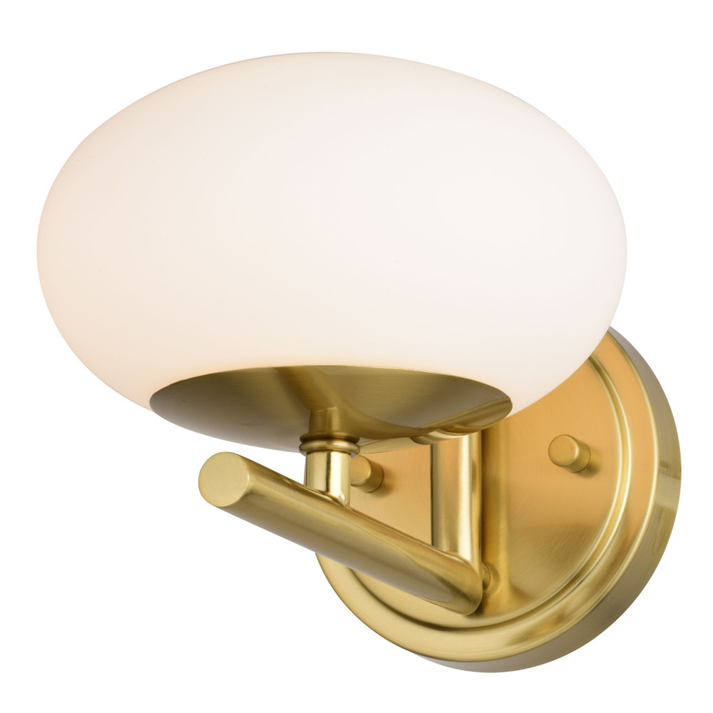 Vaxcel Lighting W0432 Sloane 1 Light LED Gold Satin Brass Mid-Century Modern Wall Sconce Fixture with White Glass Globe