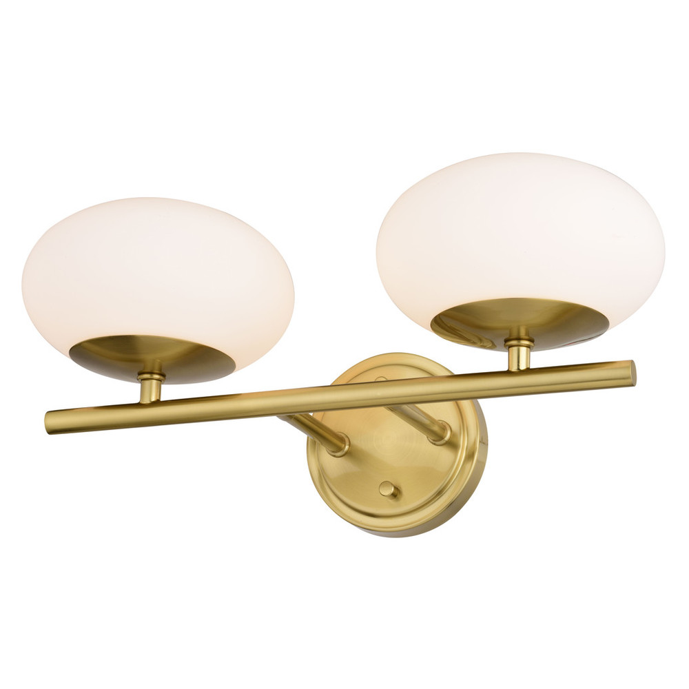 Vaxcel Lighting W0433 Sloane 2 Light LED Gold Satin Brass Mid-Century Modern Bathroom Vanity Wall Fixture with White Glass Globes