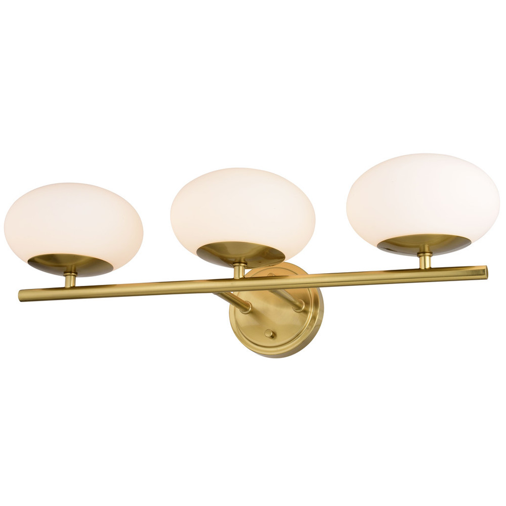 Vaxcel Lighting W0434 Sloane 3 Light LED Gold Satin Brass Mid-Century Modern Bathroom Vanity Wall Fixture with White Glass Globes