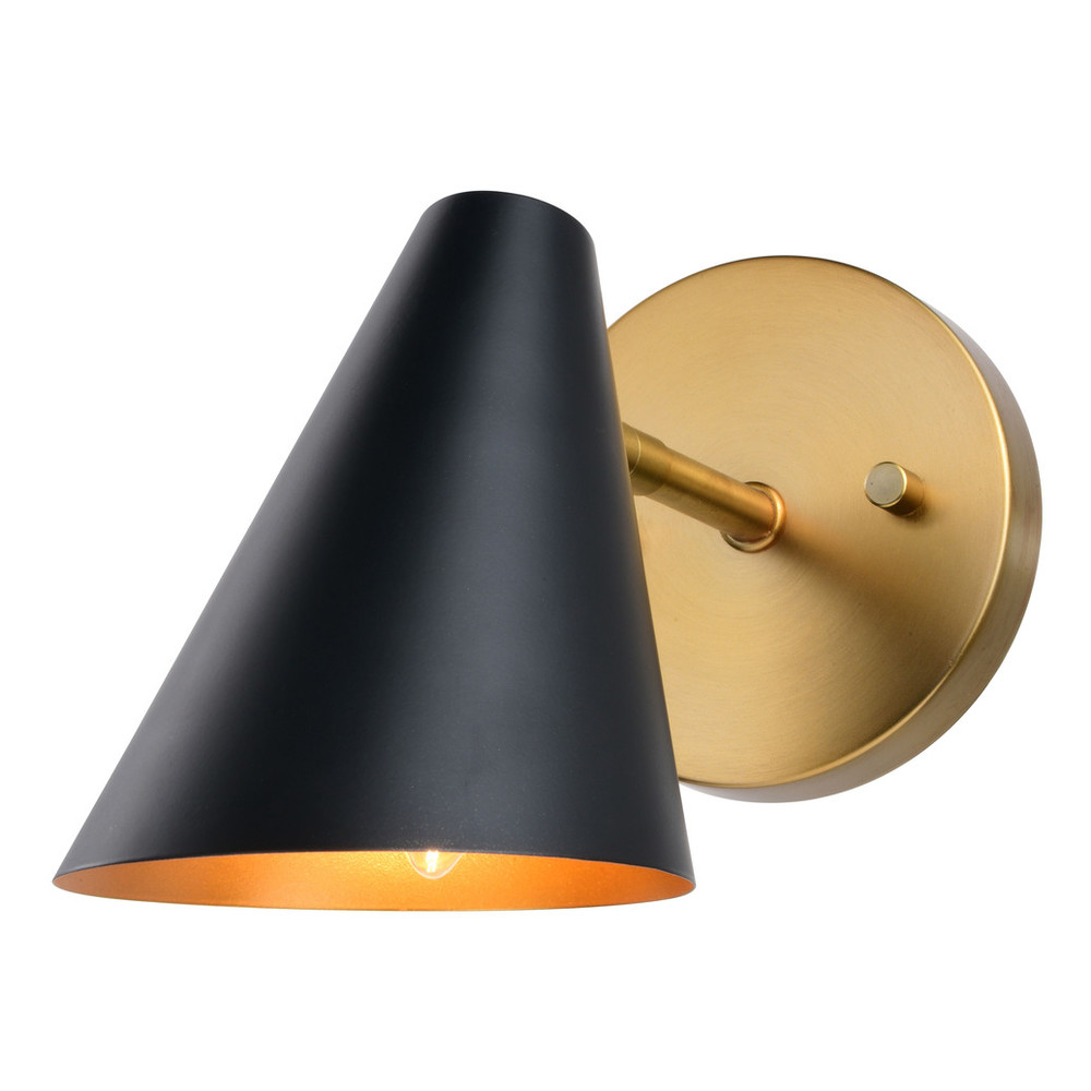 Vaxcel Lighting W0438 Pryce 1 Light Matte Black and Gold Satin Brass Mid-Century Modern Wall Sconce Fixture with Metal Cone Shade