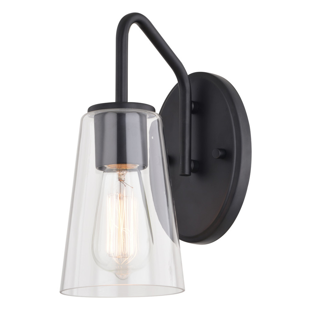 Vaxcel Lighting W0441 Beverly 1 Light Matte Black Bathroom Vanity Wall Sconce Fixture Clear Glass Shade, LED Compatible