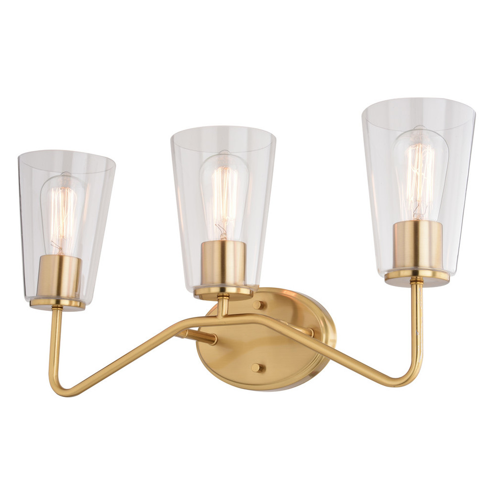 Vaxcel Lighting W0442 Beverly 3 Light Gold Muted Brass Bathroom Vanity Fixture Clear Glass Shade, LED Compatible