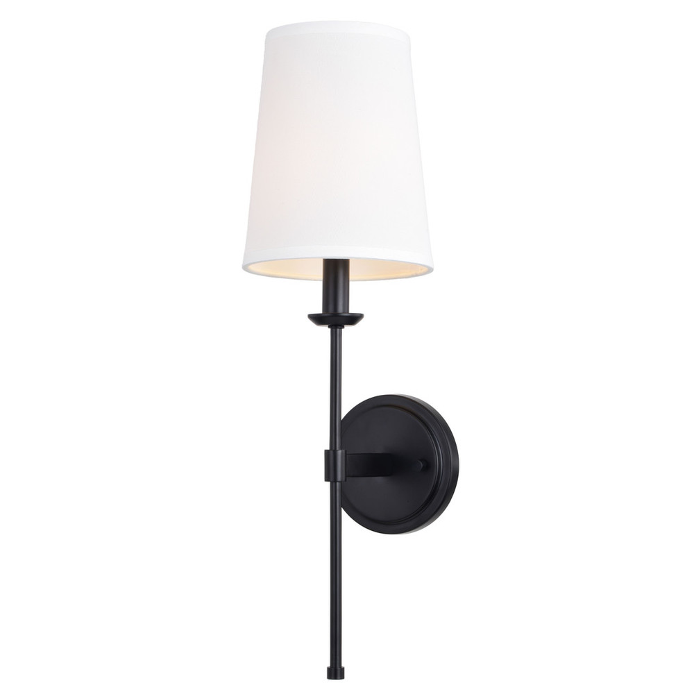 Vaxcel Lighting W0447 Camden 1 Light Matte Black Wall Sconce Fixture White Linen Fabric Shade, LED Compatible