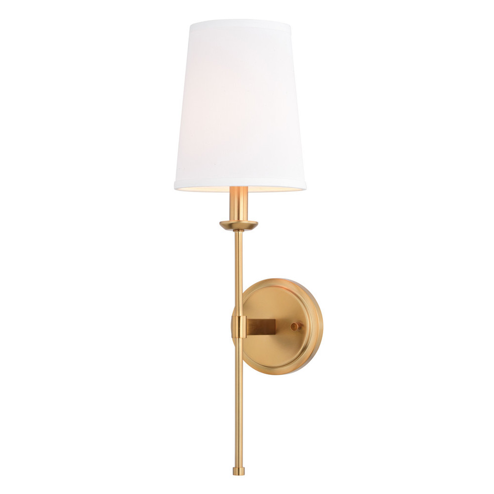 Vaxcel Lighting W0448 Camden 1 Light Gold Natural Brass Wall Sconce Fixture White Linen Fabric Shade, LED Compatible