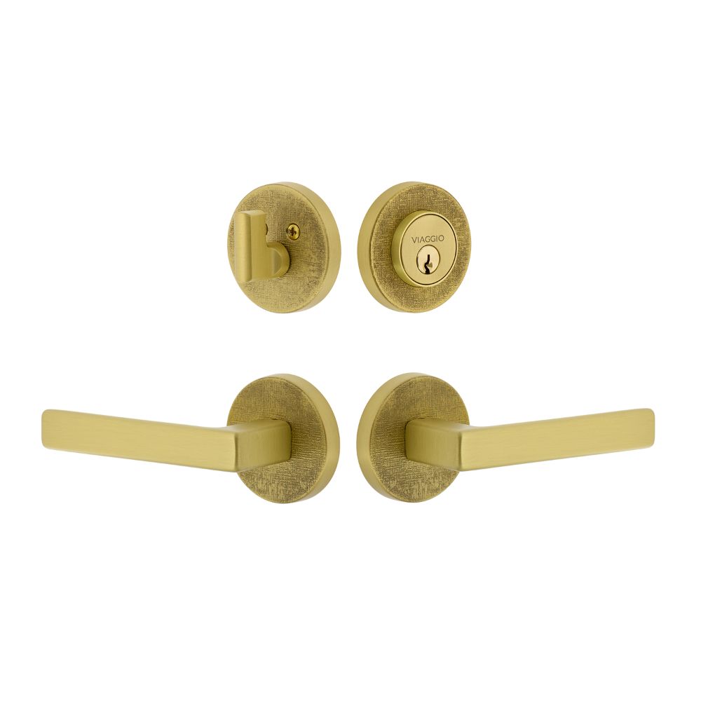 Viaggio CLOMLNLUS  Circolo Linen Rosette with Lusso Lever and matching Deadbolt in Satin Brass