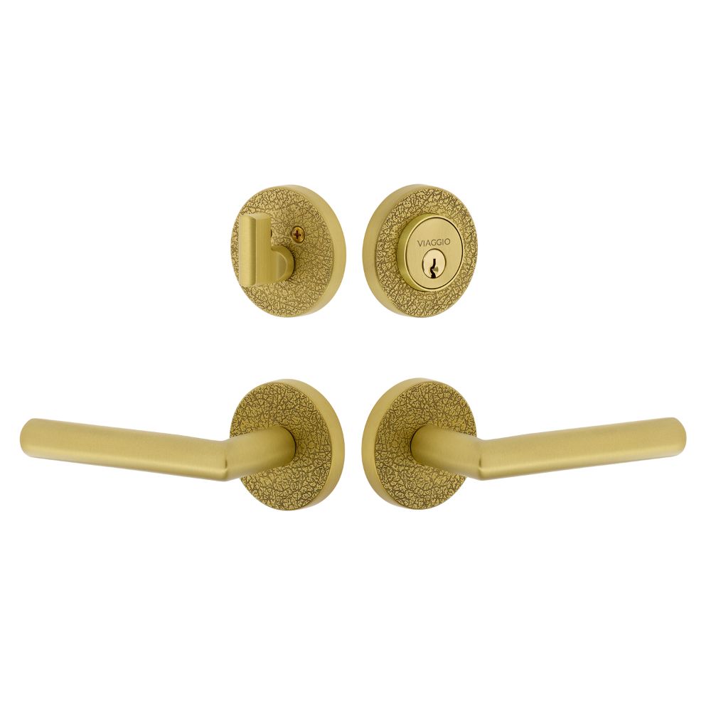 Viaggio CLOMLTMOD  Circolo Leather Rosette with Moderno Lever and matching Deadbolt in Satin Brass
