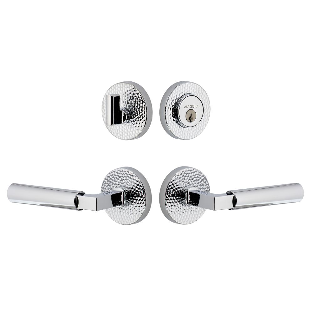 Viaggio CLOMHMCON-STH  Circolo Hammered Rosette with Contempo Smooth Lever and matching Deadbolt in Bright Chrome