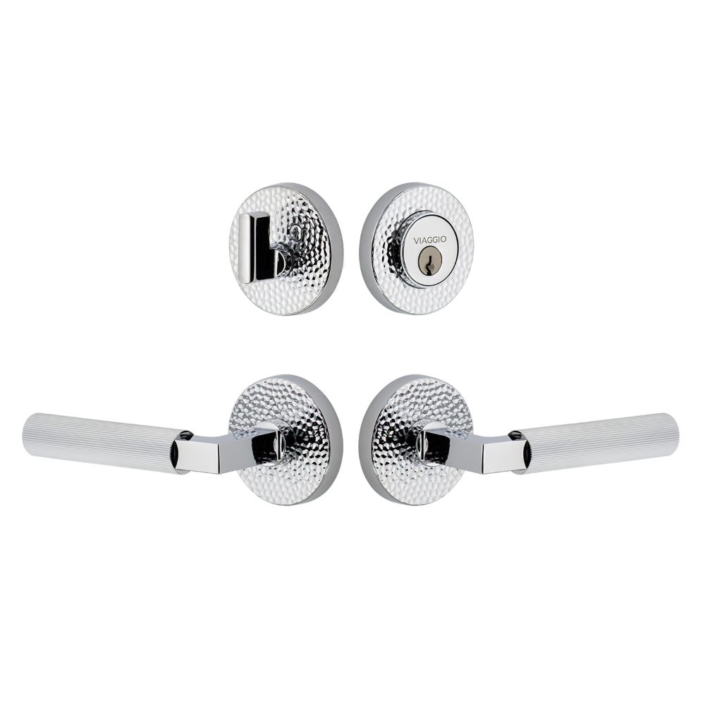 Viaggio CLOMHMCON-FLT Circolo Hammered Rosette with Contempo Fluted Lever and matching Deadbolt in Bright Chrome