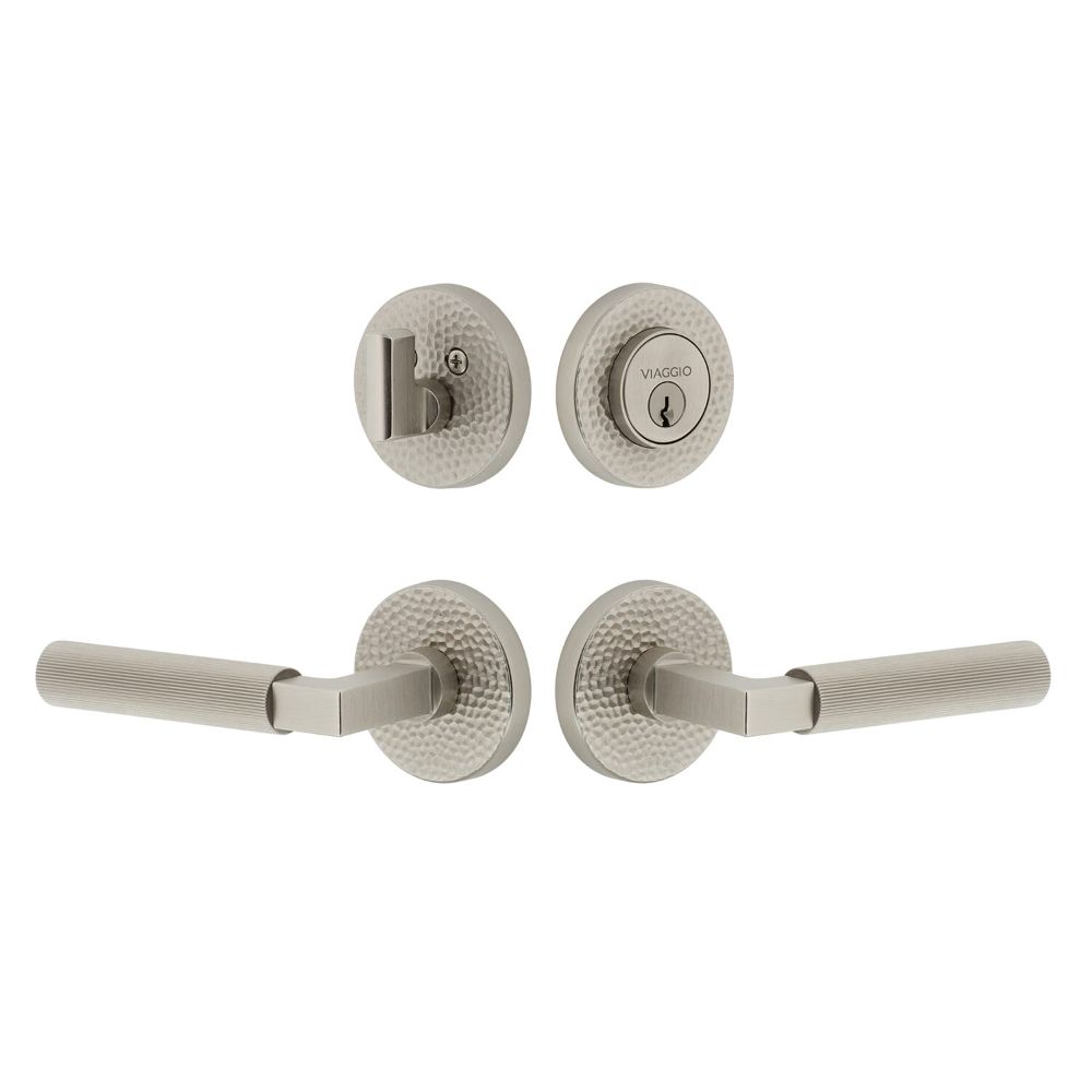 Viaggio CLOMHMCON-FLT Circolo Hammered Rosette with Contempo Fluted Lever and matching Deadbolt in Satin Nickel