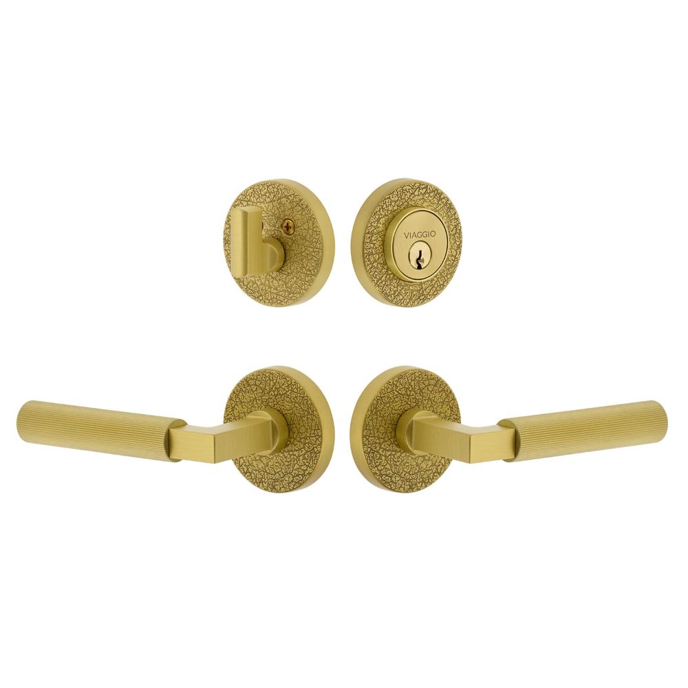 Viaggio CLOMLTCON-FLT Circolo Leather Rosette with Contempo Fluted Lever and matching Deadbolt in Satin Brass