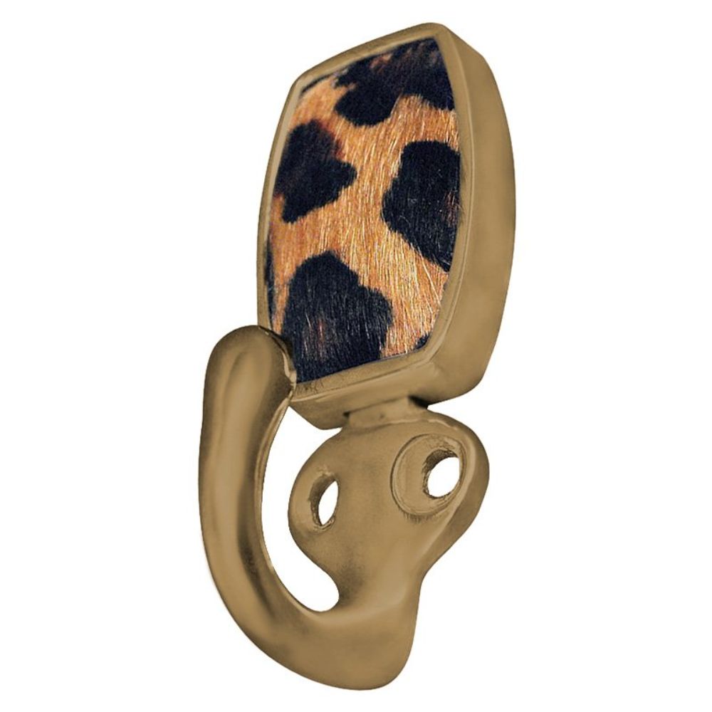 Vicenza H5015-AB-JA Equestre Hook in Antique Brass with Jaguar Leather and Fur Insert