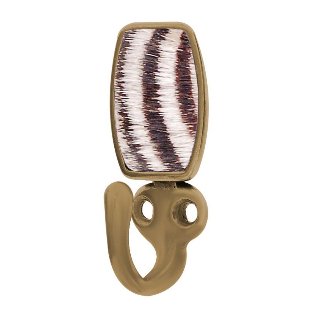Vicenza H5015-AB-ZE Equestre Hook in Antique Brass with Zebra Leather and Fur Insert