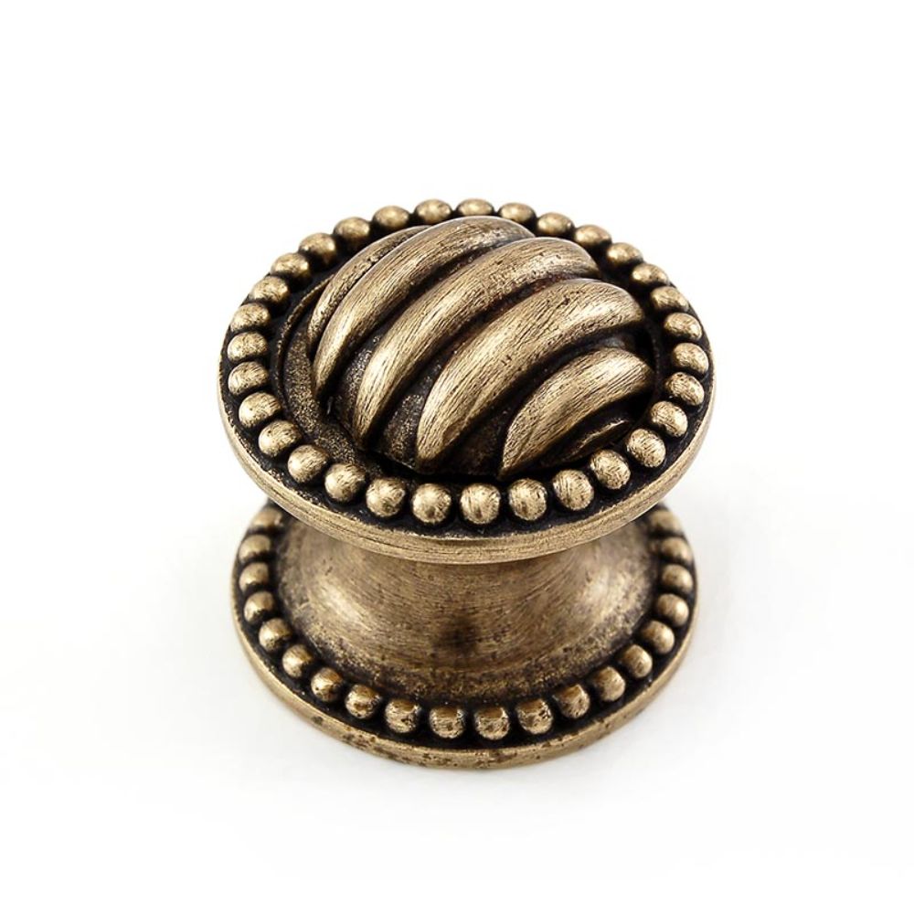 Vicenza K1067-AB Sanzio Knob Small Lines and Beads in Antique Brass