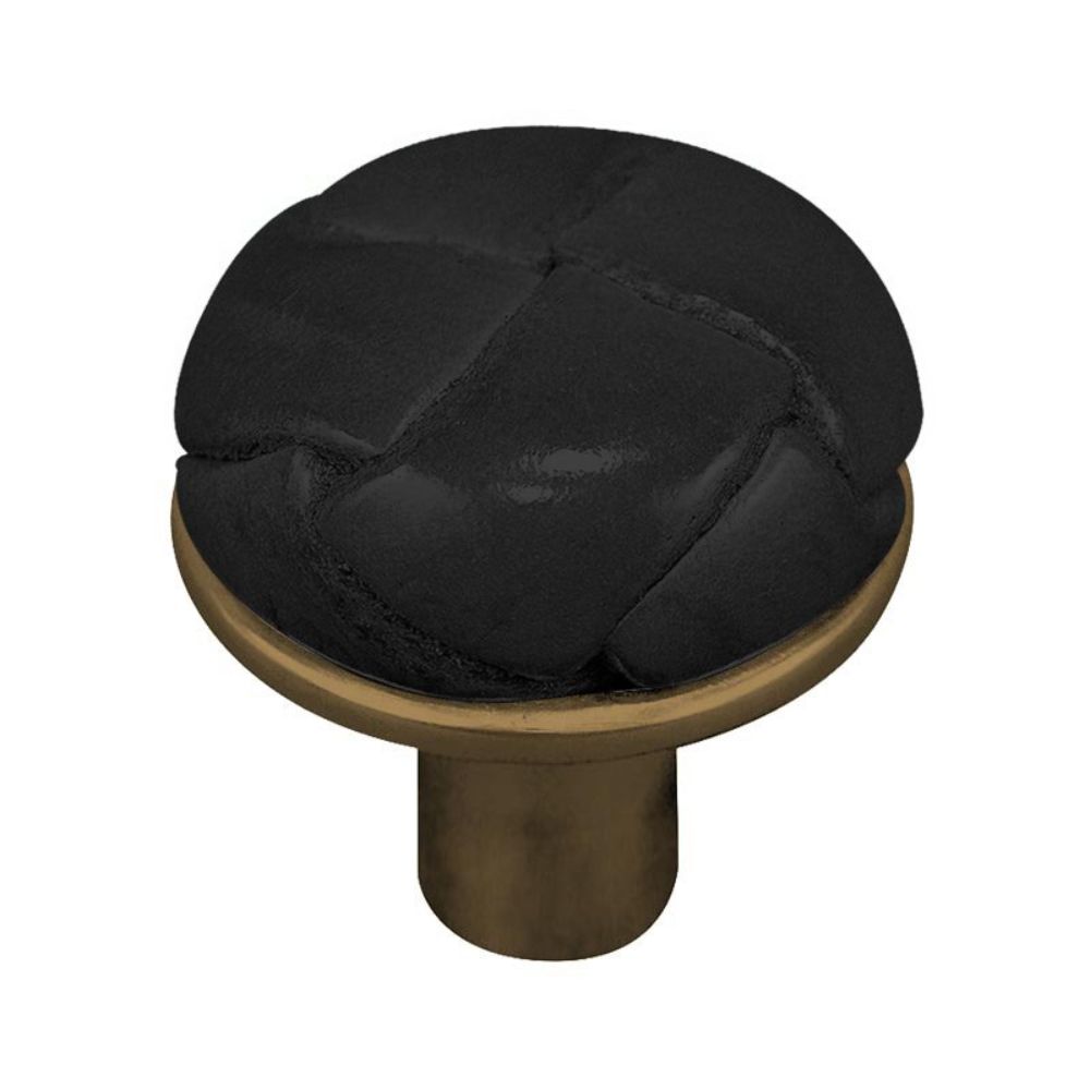 Vicenza K1072-AB-BL Equestre Knob Large in Antique Brass with Black Leather Button