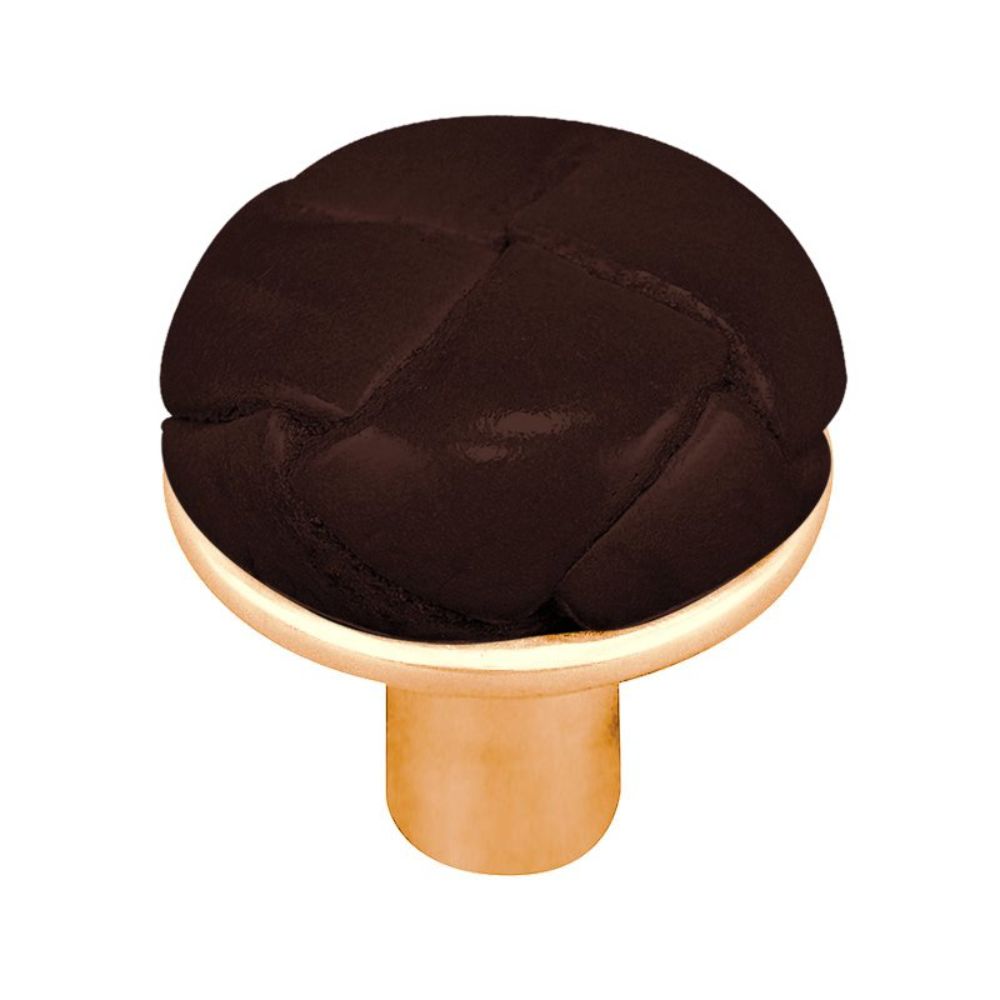 Vicenza K1072-PG-BR Equestre Knob Large in Polished Gold with Brown Leather Button