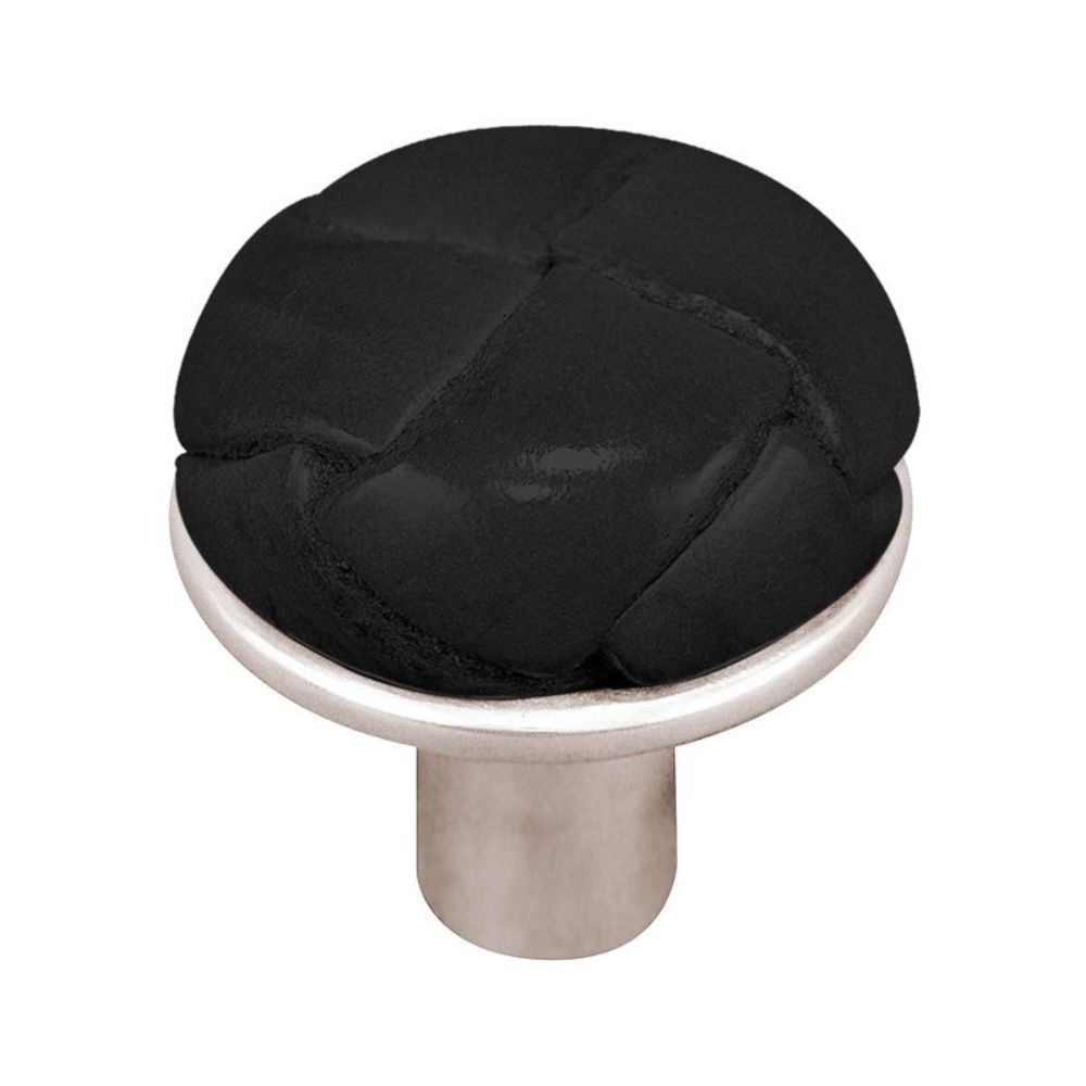 Vicenza K1072-PN-BL Equestre Knob Large in Polished Nickel with Black Leather Button