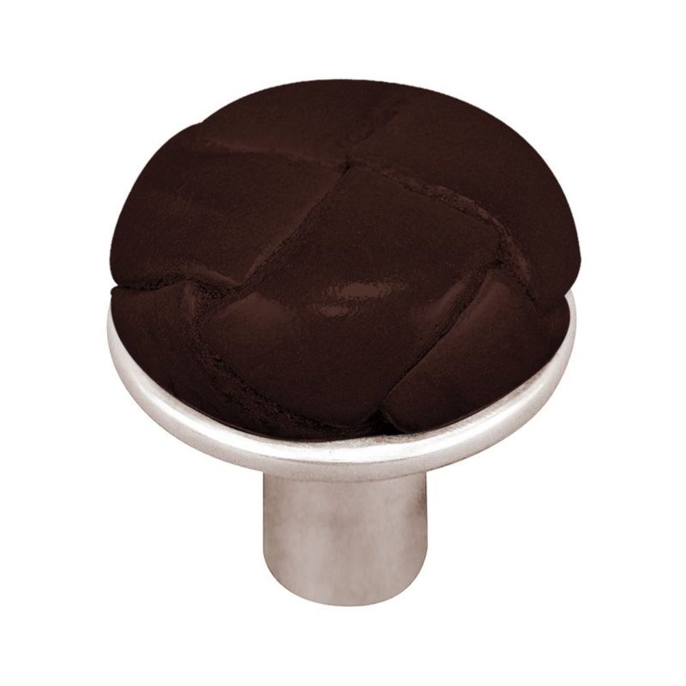Vicenza K1072-PN-BR Equestre Knob Large in Polished Nickel with Brown Leather Button