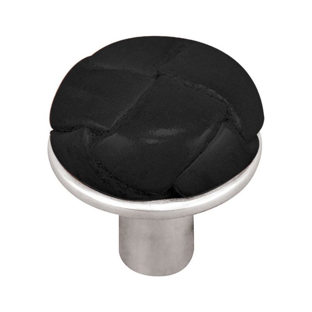 Vicenza K1072-PS-BL Equestre Knob Large in Polished Silver with Black Leather Button