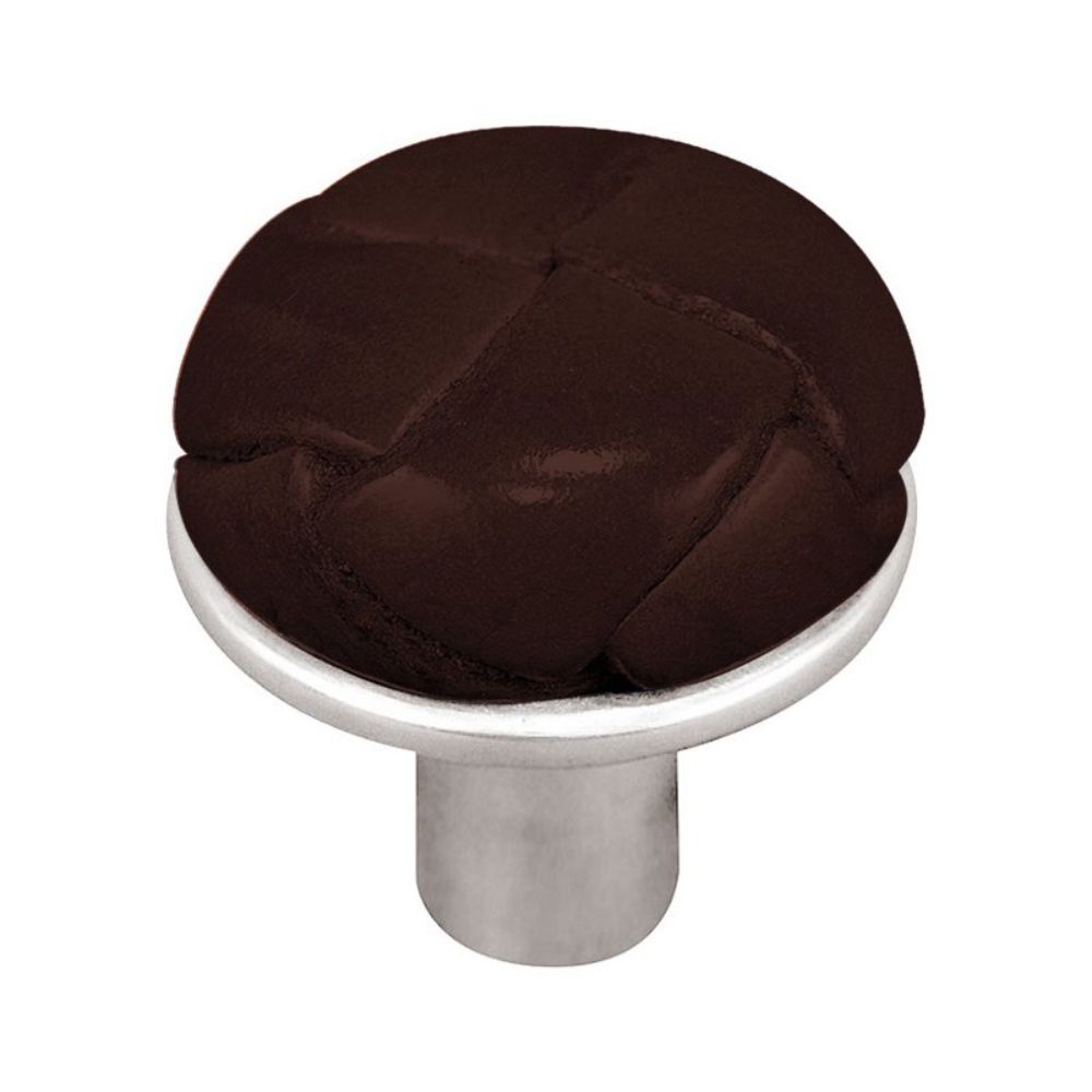 Vicenza K1072-PS-BR Equestre Knob Large in Polished Silver with Brown Leather Button
