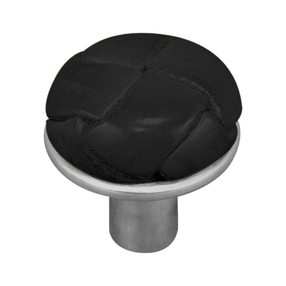 Vicenza K1072-SN-BL Equestre Knob Large in Satin Nickel with Black Leather Button