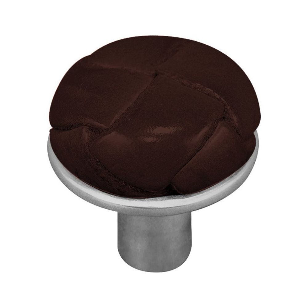 Vicenza K1072-SN-BR Equestre Knob Large in Satin Nickel with Brown Leather Button