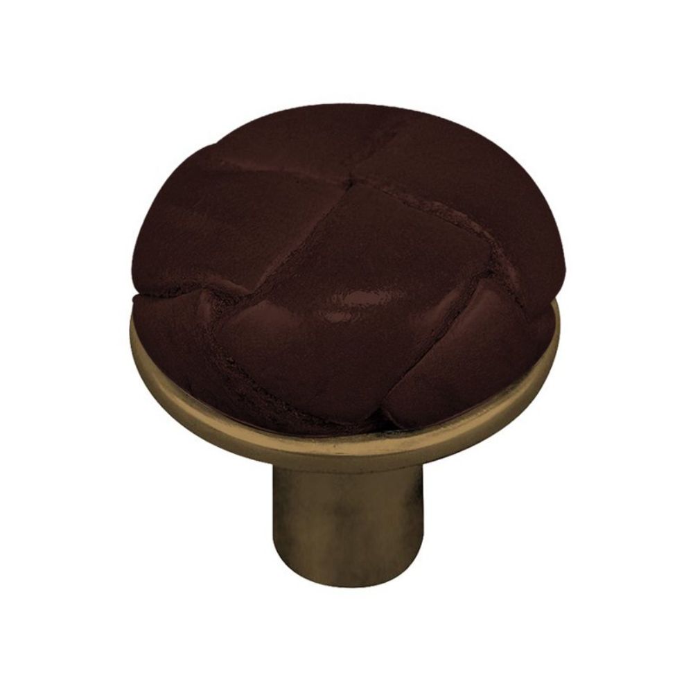 Vicenza K1073-AB-BR Equestre Knob Small in Antique Brass with Brown Leather Button