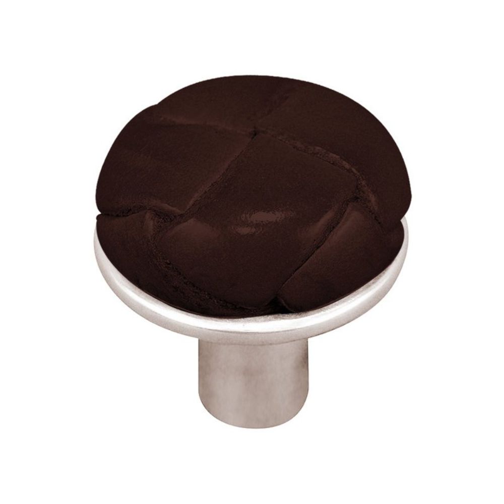 Vicenza K1073-PN-BR Equestre Knob Small in Polished Nickel with Brown Leather Button