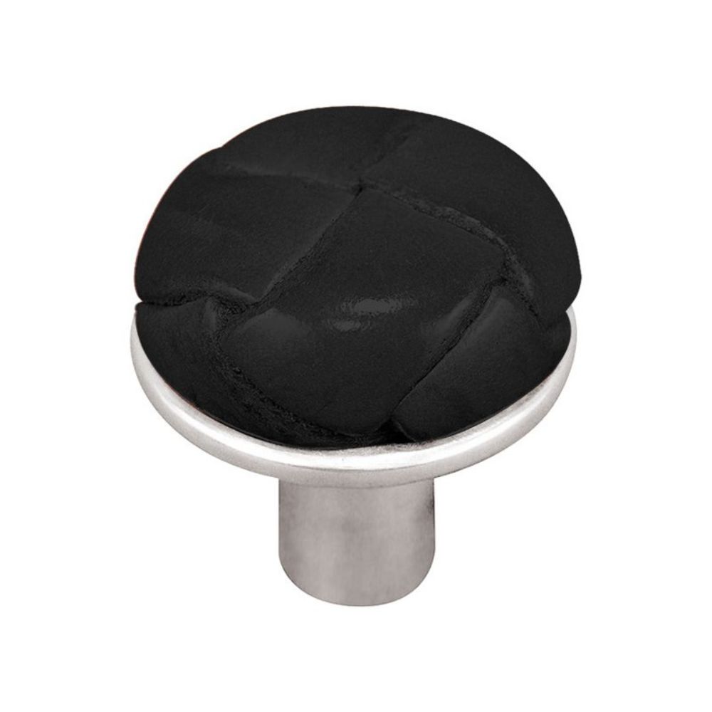 Vicenza K1073-PS-BL Equestre Knob Small in Polished Silver with Black Leather Button
