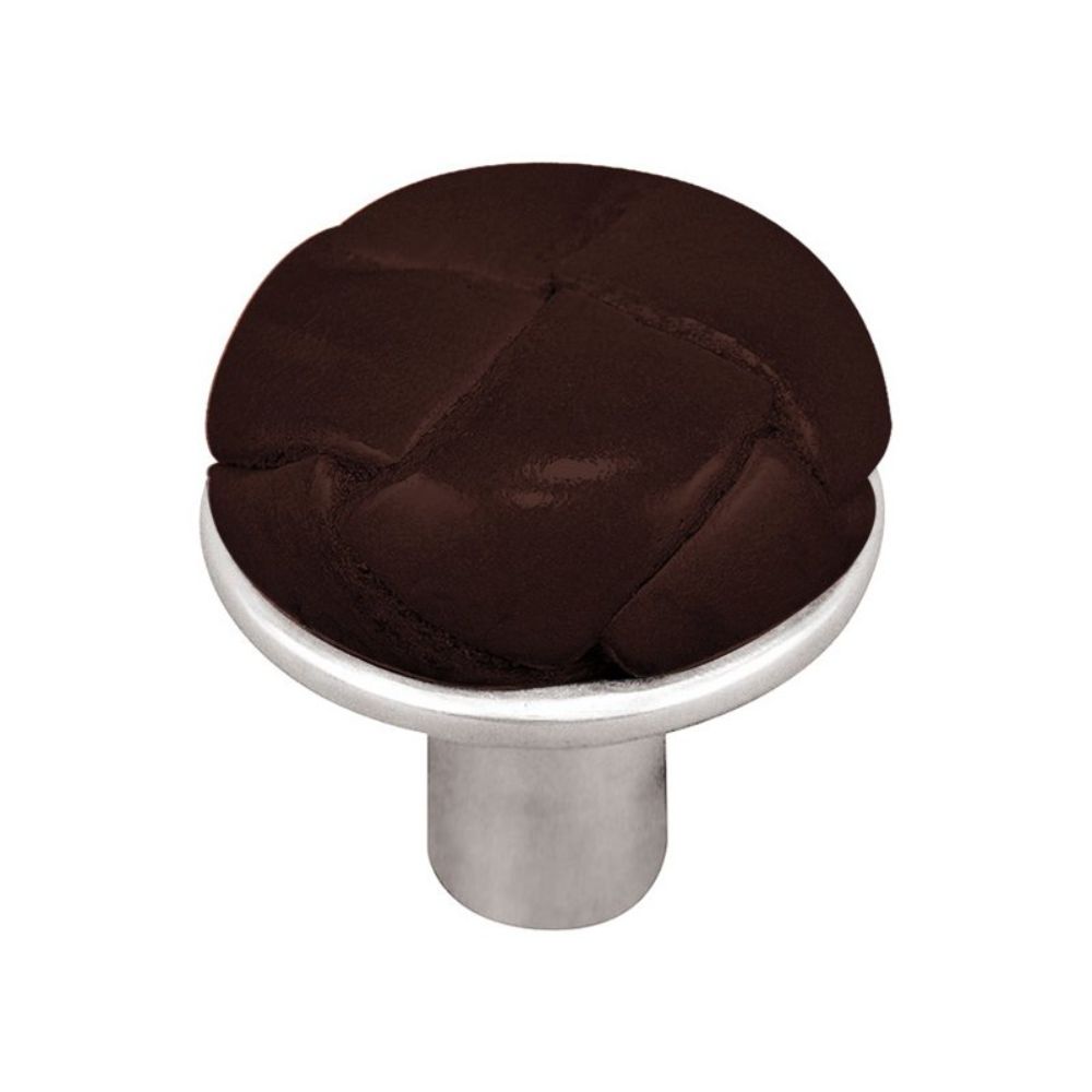 Vicenza K1073-PS-BR Equestre Knob Small in Polished Silver with Brown Leather Button