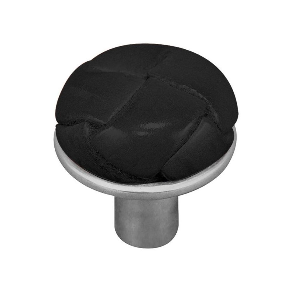 Vicenza K1073-SN-BL Equestre Knob Small in Satin Nickel with Black Leather Button