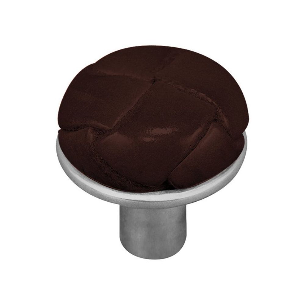 Vicenza K1073-SN-BR Equestre Knob Small in Satin Nickel with Brown Leather Button