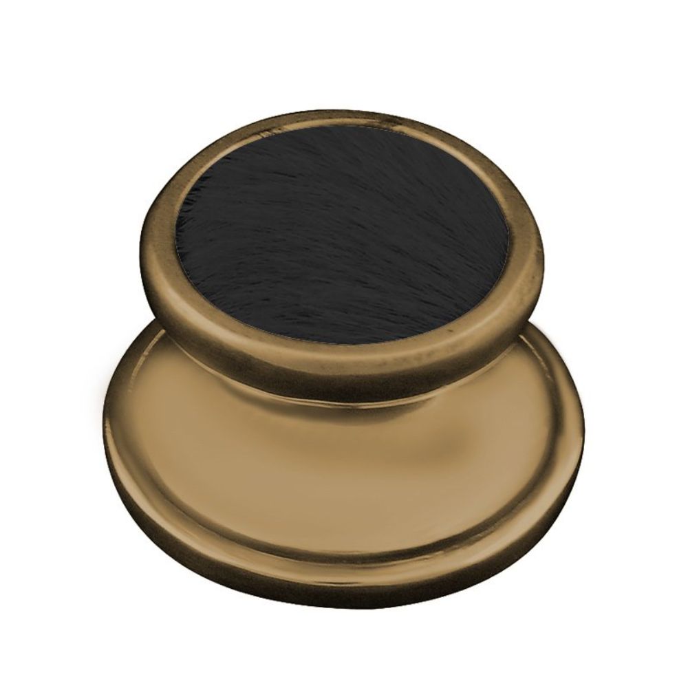 Vicenza K1110-AB-BF Equestre Knob Large in Antique Brass with Black Leather and Fur Insert