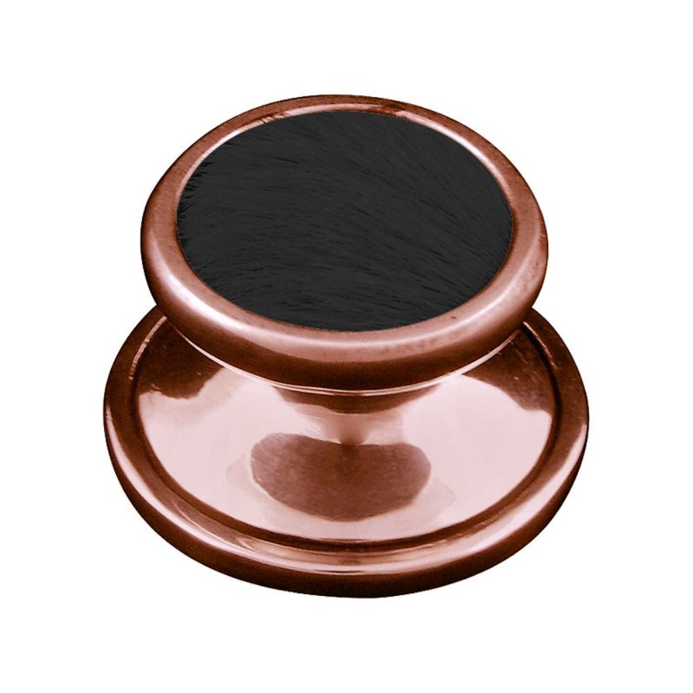 Vicenza K1110-AC-BF Equestre Knob Large in Antique Copper with Black Leather and Fur Insert