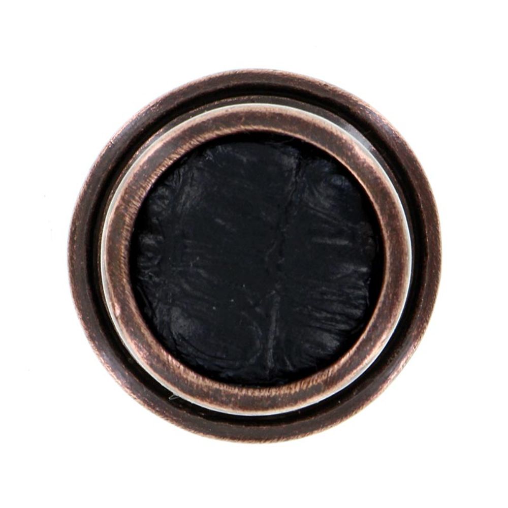 Vicenza K1110-AC-BL Equestre Knob Large in Antique Copper with Black Leather Insert