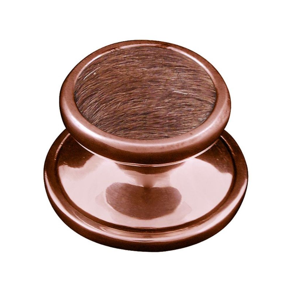 Vicenza K1110-AC-FB Equestre Knob Large in antique Copper with Brown Leather and Fur Insert