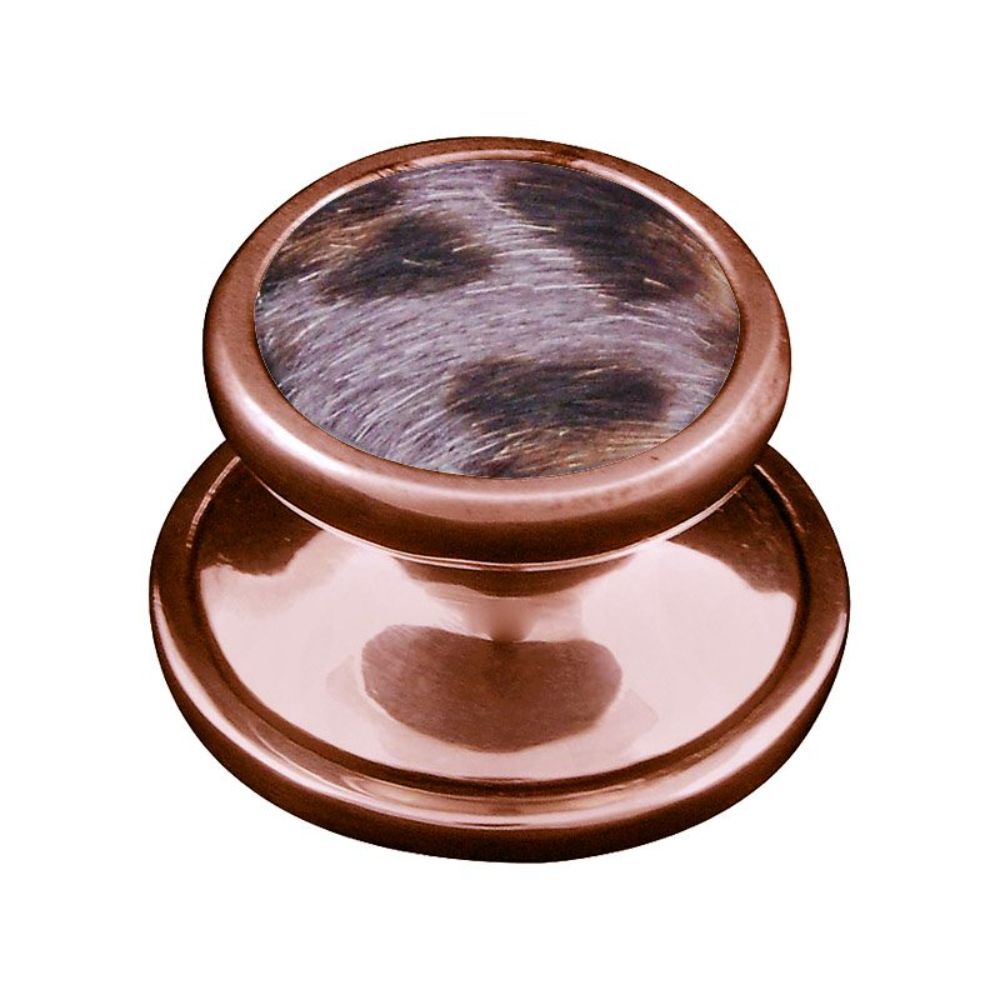 Vicenza K1110-AC-GR Equestre Knob Large in Antique Copper with Gray Leather and Fur Insert