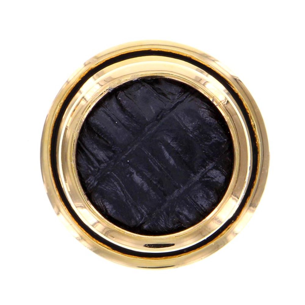 Vicenza K1110-AG-BL Equestre Knob Large in Antique Gold with Black Leather Insert