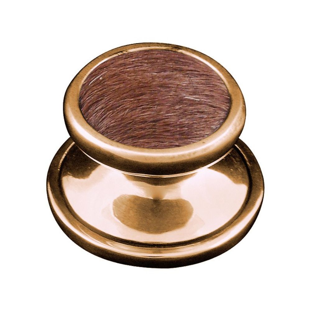Vicenza K1110-AG-FB Equestre Knob Large in antique Gold with Brown Leather and Fur Insert