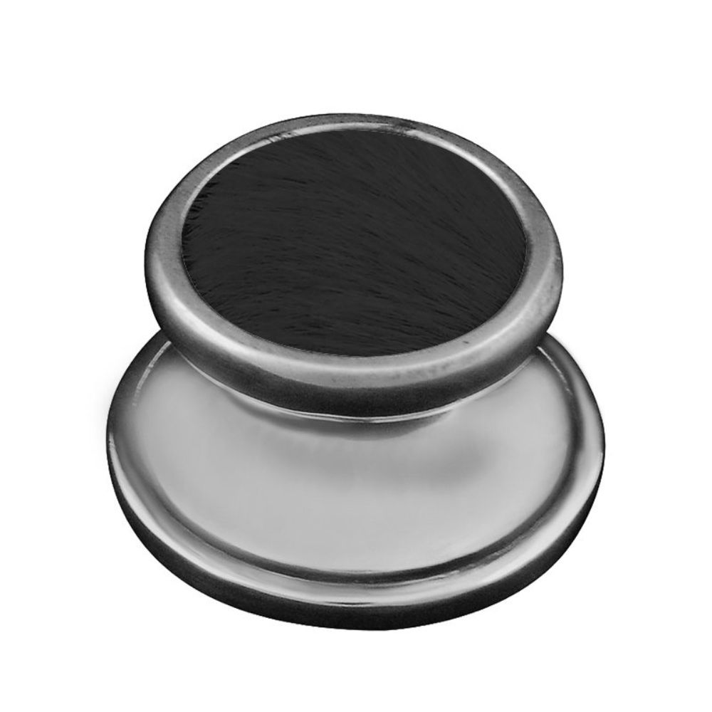 Vicenza K1110-AN-BF Equestre Knob Large in Antique Nickel with Black Leather and Fur Insert