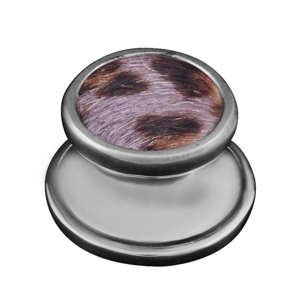Vicenza K1110-AN-GR Equestre Knob Large in Antique Nickel with Gray Leather and Fur Insert