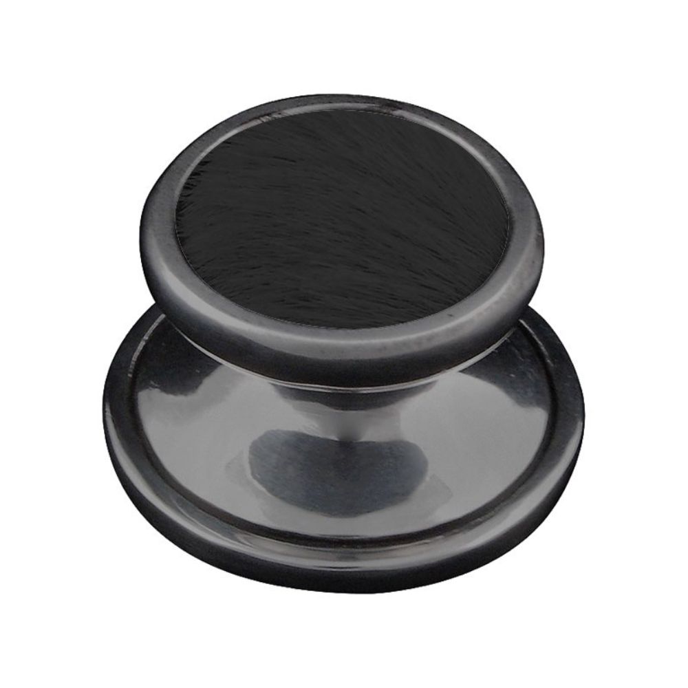 Vicenza K1110-GM-BF Equestre Knob Large in Gunmetal with Black Leather and Fur Insert