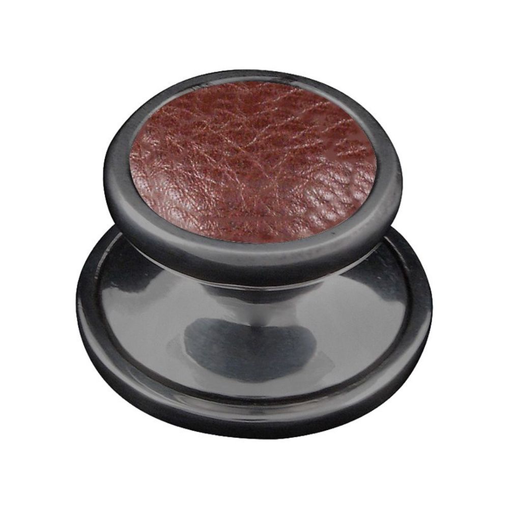 Vicenza K1110-GM-BR Equestre Knob Large in Gunmetal with Brown Leather Insert