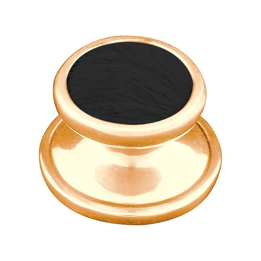 Vicenza K1110-PG-BF Equestre Knob Large in Polished Gold with Black Leather and Fur Insert