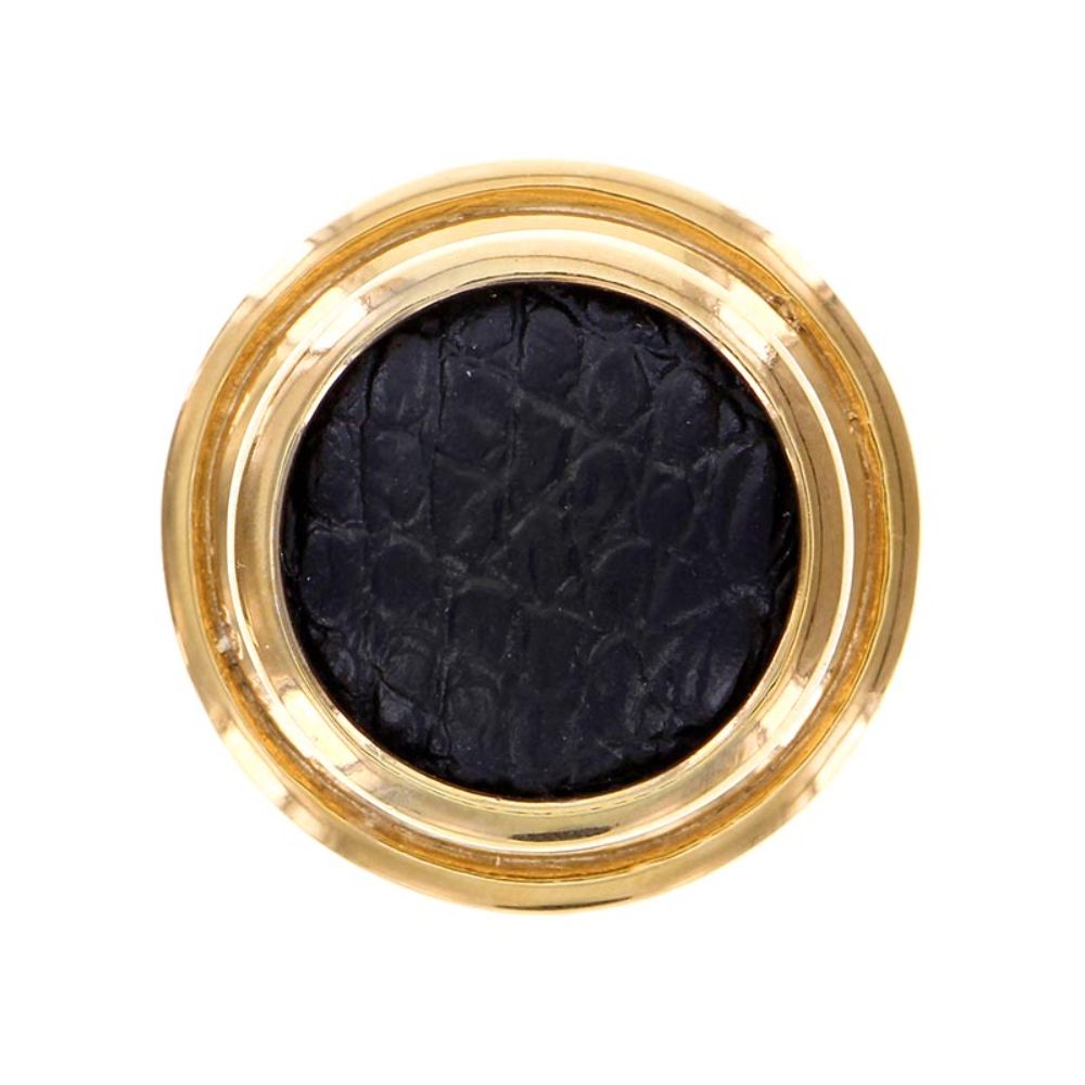 Vicenza K1110-PG-BL Equestre Knob Large in Polished Gold with Black Leather Insert