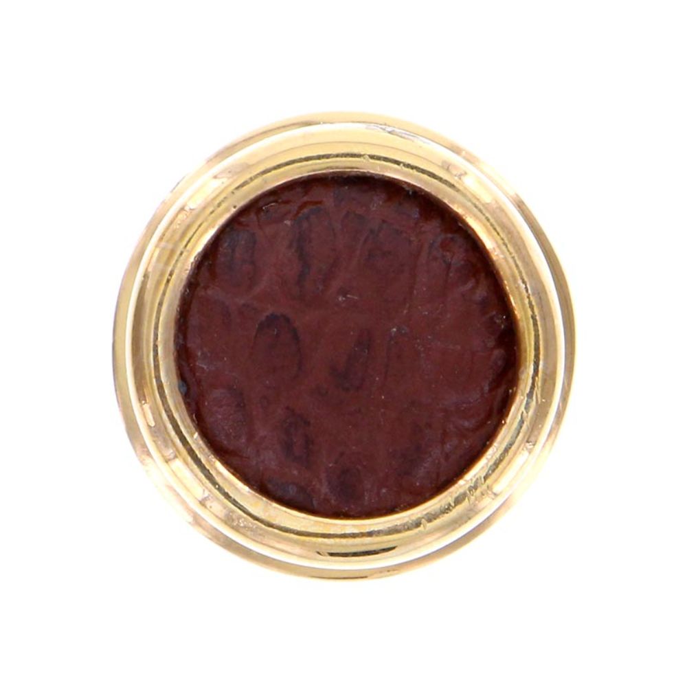 Vicenza K1110-PG-BR Equestre Knob Large in Polished Gold with Brown Leather Insert