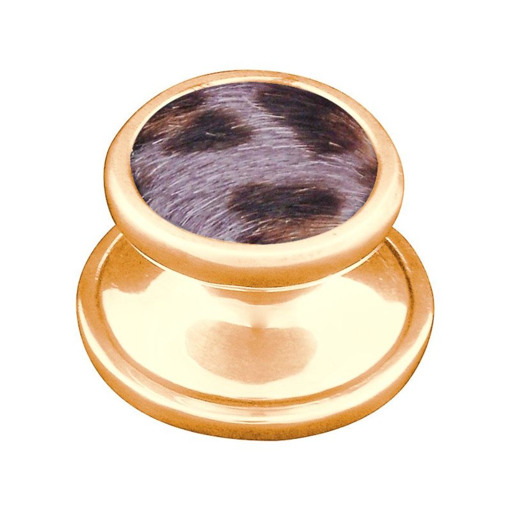 Vicenza K1110-PG-GR Equestre Knob Large in Polished Gold with Gray Leather and Fur Insert