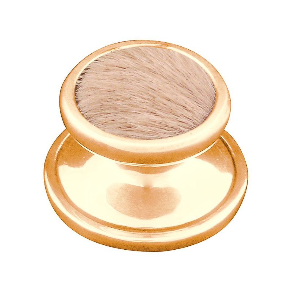 Vicenza K1110-PG-TF Equestre Knob Large in Polished Gold with Tan Leather and Fur Insert