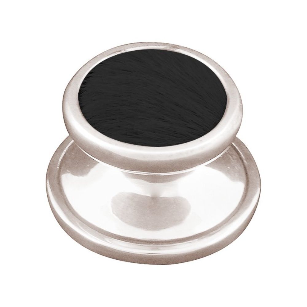 Vicenza K1110-PN-BF Equestre Knob Large in Polished Nickel with Black Leather and Fur Insert