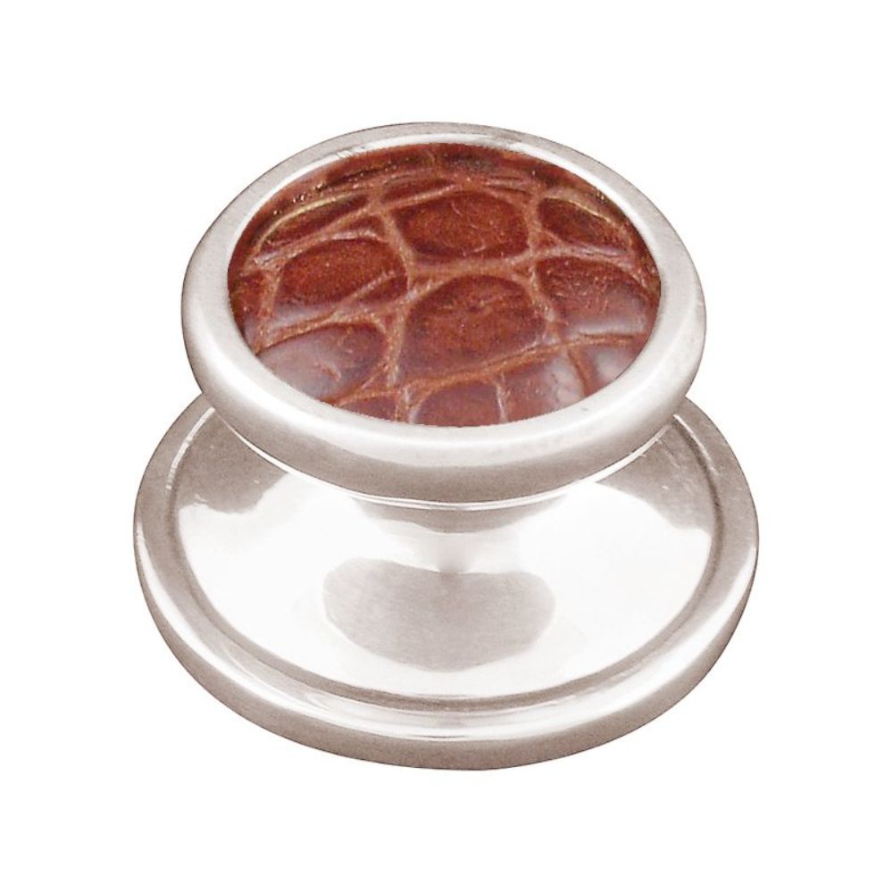 Vicenza K1110-PN-BP Equestre Knob Large in Polished Nickel with Pebble Leather Insert